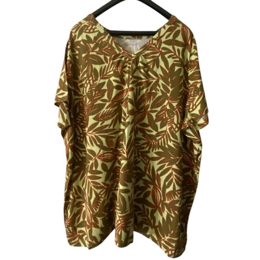 Woman Within 4X 34/36 New Womens Top Blouse Tropical Leaves Beach Casual